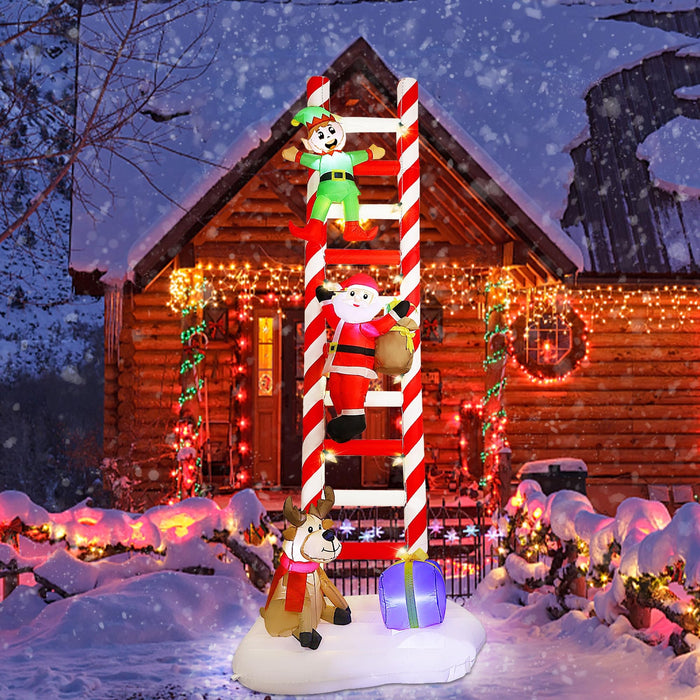 Joliyoou 10FT Christmas Inflatable Decorations, Giant Lighted Ladder Blowups Climbed with Elf, Reindeer, Santa, C7 String Lights for Xmas Winter Holiday Roofs Trees Balconies Decor