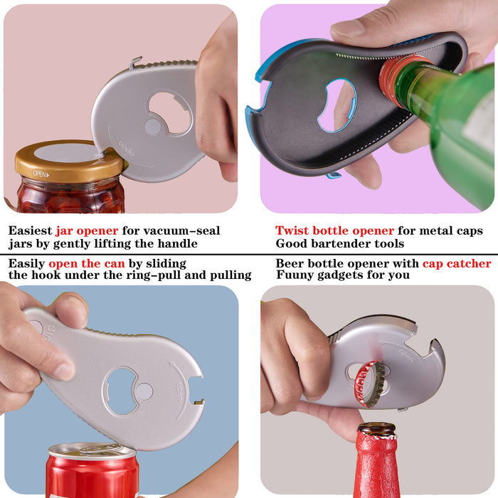 Multifunctional Bottle/Jar and Can Opener,Twist-Off Plastic Water Bottle,Pull Tab Soup,Magnet Beer Opener,for Weak Hands,Seniors,Elderly,Rheumatoid Arthritis, Bottle Gripper,Lid Seal Remover(Red)