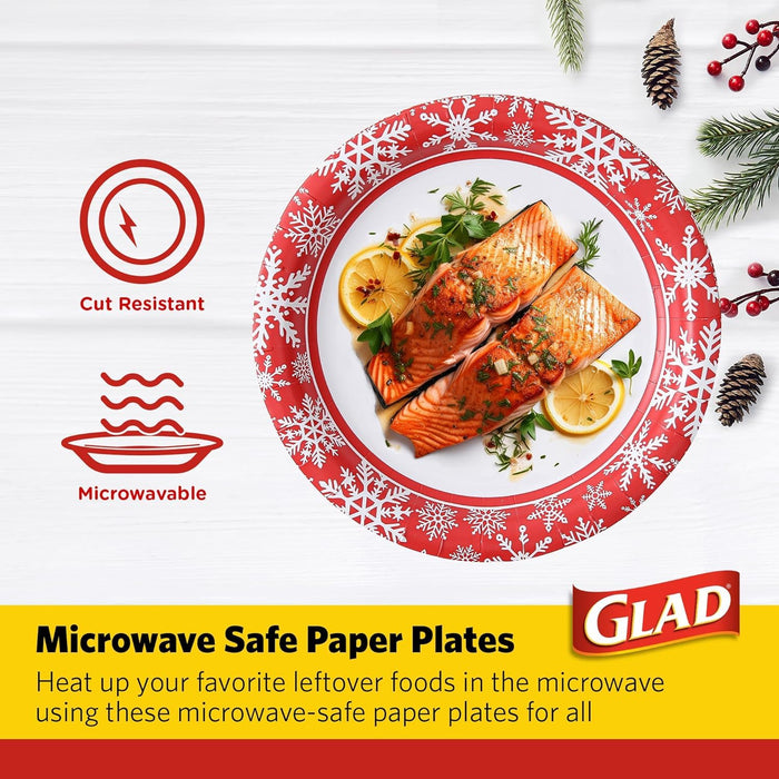 Glad Everyday Disposable Paper Plates with Holiday Red Snowflake Design | Heavy Duty Paper Plates, Microwavable Paper Plates | Red Snowflake Holiday Design | 7 Inch, 30 Count - 24 Pack