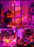 Orange Purple Outdoor Holloween Lights, 39Feet 100 LED Christmas Lights with 8 Lighting Modes, Waterproof Mini String Lights Plug in for Garden Patio Party Wedding Christmas Xmas Tree Lighting Decor