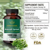 HERBAMAMA Broccoli Sprouts Capsules - Brain Support Sulforaphane Supplement - Broccoli Sprout Extract for Immunity & Cell Growth - Broccoli Supplement - Vegan Non-GMO 1000mg, 100 Caps