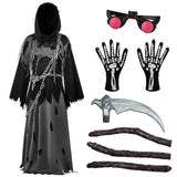 Spooktacular Creations Glowing Eyes Grim Reaper Costume for Kids, Halloween Costume for Boys, Phantom Costume-S(5-7yr)