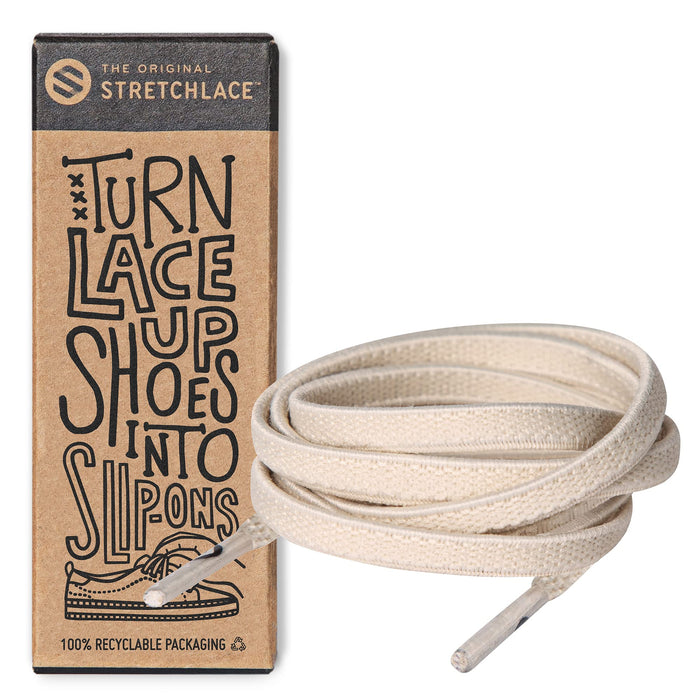 THE ORIGINAL STRETCHLACE - Flat Elastic Shoelaces, Stretch Shoe Laces for Adult Sneakers, Stylish Shoe Laces for Elderly, Kids, and People with Special Needs, Ivory, 30in
