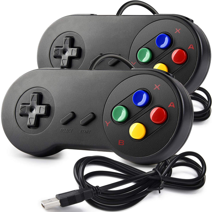 2 Pack PC USB SNES Retro Super Controller Gamepad Joystick, USB PC Super Classic Controller Joypad for Windows PC iOS MAC Linux Raspberry Pi Retropie Openemu Emulator (Plug & Play)