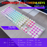 HUO JI E-Yooso Z-88 Mechanical Gaming Keyboard Wired Typewriter Style with Programmable RGB Backlit Clicky Blue Switches Retro Round Keycap Metal Panel for Mac/PC, White