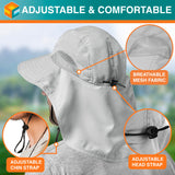 SUN CUBE Wide Brim Sun Hat with Neck Flap, Fishing Hiking for Men Women Safari, Neck Cover for Outdoor Sun Protection UPF50+ | Light Gray