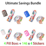 4 PCS Pill Organizer with Medicine Labels 146 x 4 Labels Travel Daily Pill Container Mini Medication Organizer Storage Pill Organizer Travel Essentials Pill Case 7 Day Pill Organizer