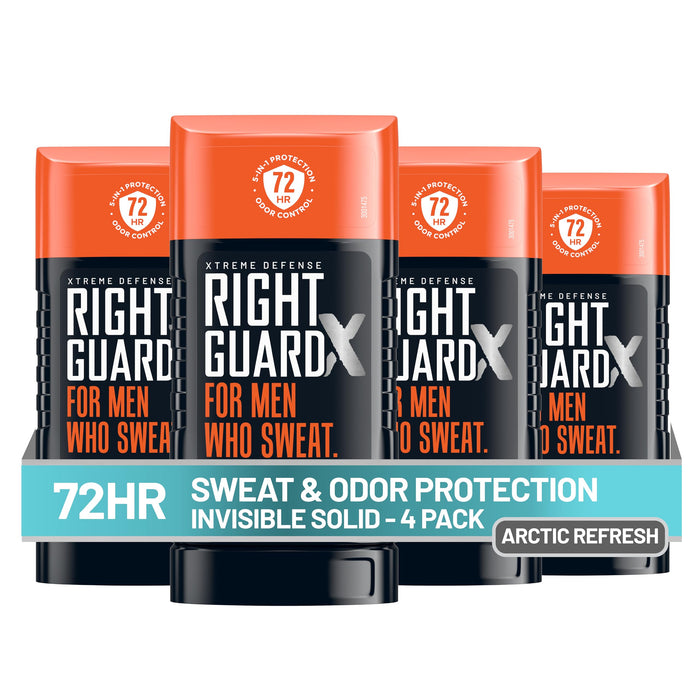 Right Guard Xtreme Defense Invisible Solid, Antiperspirant Deodorant, Arctic Refresh Scent - 5-in-1 Deodorant for Men, 72-Hour Odor Control, 2.6 oz (4 Pack)