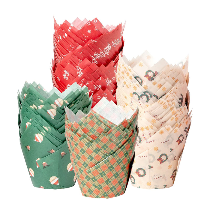 Katbite Christmas Tulip Cupcake Liners 200PCS, Muffin Baking Cupcake Liners Holders, Baking Cups, Cupcake Wrappe