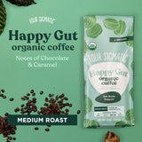 Four Sigmatic Happy Gut Organic Ground Coffee | Medium Roast Fair Trade Gourmet Coffee with Chaga & Turkey Tail | Immune Boosting, Probiotic Mushroom Coffee for Gut Health & Immune Support | 12oz Bag