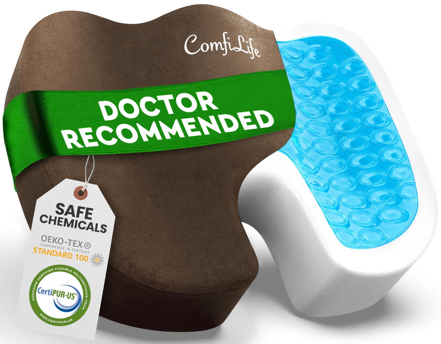 ComfiLife Premium Gel & Memory Foam Seat Cushion – Doctor Recommended Office Chair Cushion, Car Seat Cushion – Chair Cushions for Back & Sciatica Pain Relief – Seat Cushions for Office & Desk (Brown)