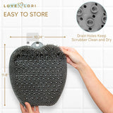 LOVE, LORI Shower Foot Scrubber Mat & Foot Massager with Non-Slip Suction Cups - Cleans, Smooths, Exfoliates & Messages Your Feet Without Bending -Shower Chair Friendly - Grey