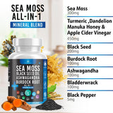 Health Heals Silicon Sea Moss 3000 Black Seed Oil 2000 Ashwagandha 1000 Bladderwrack 1000 Burdock 1000-60 Count