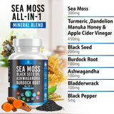 Health Heals Sea Moss 3000 Black Seed Oil 2000 Ashwagandha 1000 Bladderwrack 1000 Burdock 1000-120 Count