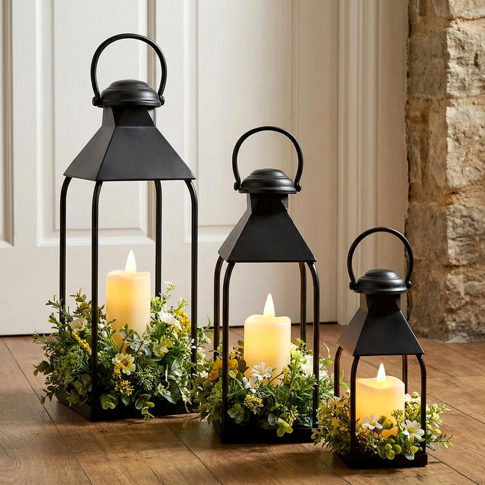Decorative Metal Lanterns Indoor Outdoor, Set of 3 Outdoor Candle Holder