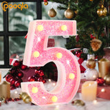 Pooqla Marquee Numbers Lights, light up Numbers Battery Powered, Glitter Lighted Numbers for Birthday Party, Shiny LED Numbers for Christmas Wedding Home Bar Decoration, Pink Number 3