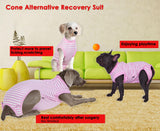 Wabdhally Dog Surgery Recovery Suit,Surgical Suit for Medium Female Dogs,Soft Combed Cotton,Striped Pink Zipper Onesie M