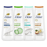 Dove Body Wash Deep Moisture, Sensitive Skin, Cucumber and Green Tea, and Shea Butter & Vanilla Collection 4 Count Skin Cleanser with 24hr Renewing MicroMoisture 20 oz