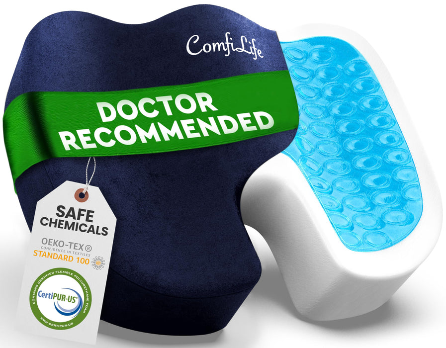 ComfiLife Gel Enhanced Seat Cushion – Office Chair Cushion – Non-Slip Gel & Memory Foam Coccyx Cushion for Tailbone Pain - Desk Chair Car Seat Cushion Driving - Sciatica & Back Pain Relief (Navy)