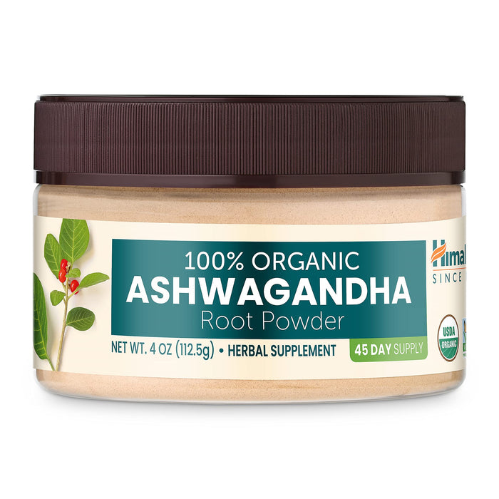 Himalaya 100% USDA Certified Organic Ashwagandha Root Powder Herbal Supplement, Supports Relaxation, Stress Relief, Energy, Occasional Sleeplessness, Non-GMO, Vegan, Flavorless, 4 Oz, 45 Day Supply