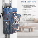 FINPAC Crutch Accessories Bag, Water-Resistant Storage Organizer Tote Bag with Drink Holder and Zipper Pouch for Crutches, Underarm Crutches Attachment (Blooming Hibiscus)