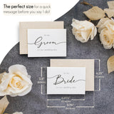 Shoppau Set of 2 Bride and Groom Wedding Day Cards - Linen Textured Cardstock - Elegant Script - 4.875" x 3.75" Folded - Embossed Border - Set of 2 Cardstock Beige Envelopes (Black Foil)