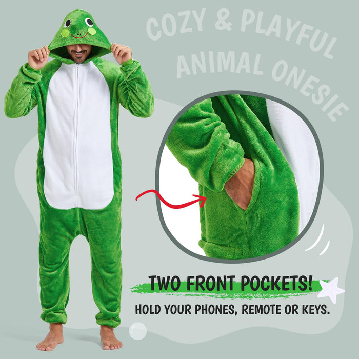 SISKIN Animal Onesie Adult - Frog Halloween Costumes for Women Men Couples Halloween Pajamas Cosplay Animal Onesies XL