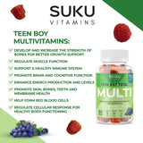 SUKU Vitamins Teen Boy Multivitamin – Sugar Free Vegetarian Gummy Supplement for Teen Boys 19 Essential Nutrients Strengthens Bones Muscles Enhances Energy Health – Blueberry Grape Flavor (60 Count)