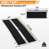 HABUTWAY 6ft Wheelchair Ramp, Portable Wheelchair Ramp with Support Legs, Double Non-skid Ramp Hold Up to 800Lbs, Threshold Ramp for Home,Stairs, Curbs,Steps,Doorway