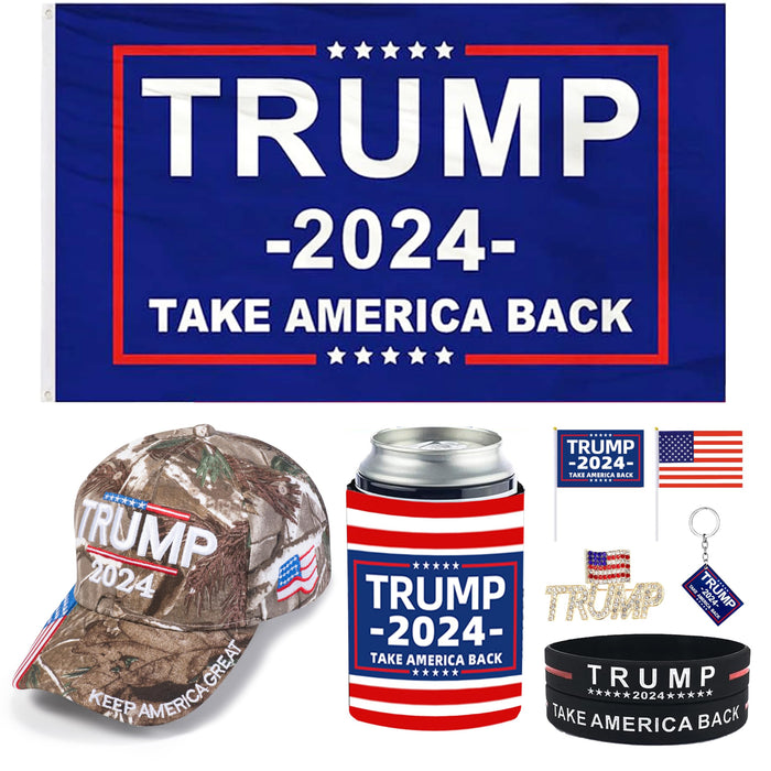 Ouraqto Trump 2024 Kit - Donald Trump Merchandise|Trump 2024 Hat|MAGA Hats|Trump 2024 Flag 3x5 Outdoor|Trump Merch Gifts