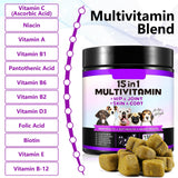 15-in-1 Dog Multivitamin Supplements with Glucosamine & Probiotics，Natural Daily Vitamins Chews for Dogs,Pet Health Support-Skin-Immunity-Gut Digestion-Joint-Heart,150 Pcs-Duck Flavor