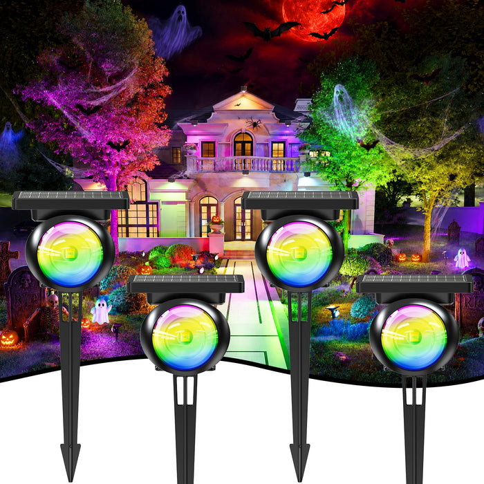Focusing Solar Spot Lights Outdoor Waterproof, RGB+3CCT Tree Uplights 4Pack