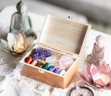 CRYSTALYA Large Premium Crystals and Healing Stones in Wooden Gift Box + 50pg EBOOK – 7 Chakra Tumbled Gemstones, Amethyst Crystal, Rose Quartz, Quartz Crystal Point, and Info Guide, Made in U.S.A.