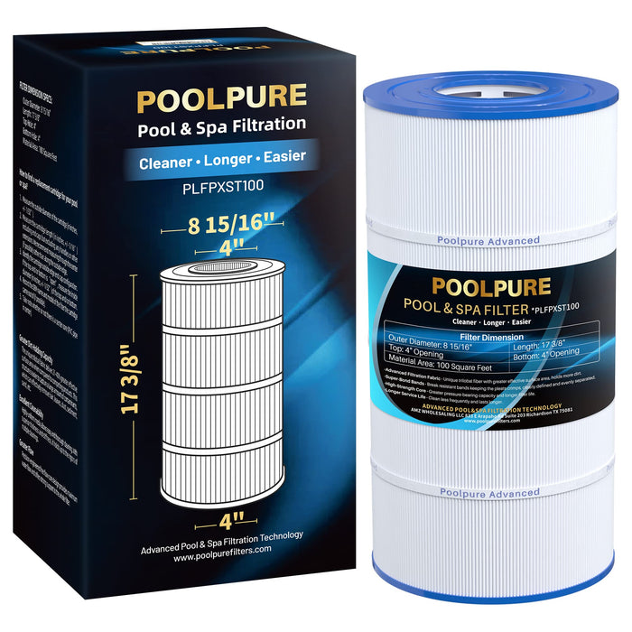 POOLPURE PXST100 Pool Filter Replaces Hayward X-Stream CC1000, CCX1000-RE, Pleatco PXST100, Unicel C-8311, Ultral-B6, Filbur FC-1285, 817-0100N/P, Waterway Pro Clean 100, L x OD: 17 3/8" x 8 15/16"