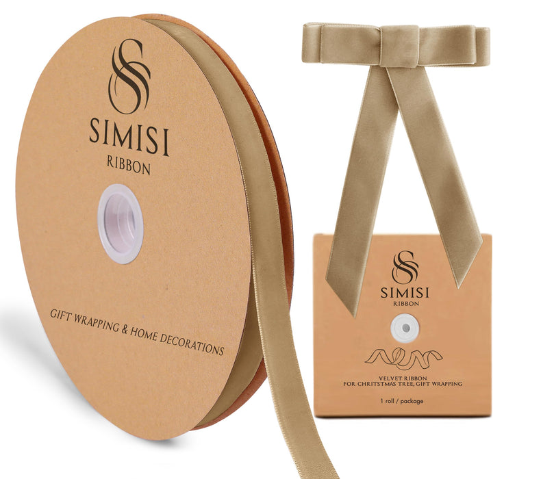 Khaki Velvet Ribbon 5/8'' 25 Yards for Christmas Tree, Gift Wrapping, Flower Bouquet, Wreath Decorations, Bow Making