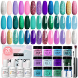 AZUREBEAUTY 29 Pcs Dip Powder Nail Kit Starter, 20 Colors Glitter Nude Green Mermaid Serie Dip Powders Liquid Set with Base Top Coat Activator French Nails Art Manicure DIY Salon Christmas Gift