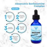 Absonutrix Benfotiamine Complex 300 mg, 4 Fl Oz Bottle, 200 Servings, High Bioavailability, Potent Ingredients, Quick Absorption, Cruelty-Free, Non-GMO, Third-Party Tested, GMP-Certified, Made in USA