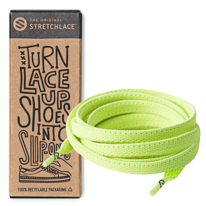 THE ORIGINAL STRETCHLACE - Flat Elastic Shoelaces, Stretch Shoe Laces for Adult Sneakers, Stylish Shoe Laces for Elderly, Kids, and People with Special Needs, Neon Green, 45in