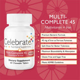 Celebrate Vitamins Multi-Complete Chewable Bariatric Multivitamin with 45 mg of Iron, Watermelon, for Sleeve Gastrectomy and Gastric Bypass Surgery Patients, 60 Count