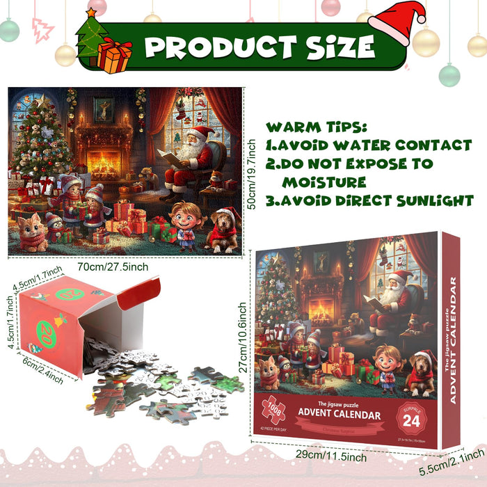 2024 Christmas Advent Calendar Puzzle 1008 Piece Christmas Countdown Calendar Jigsaw Puzzle, Holiday Santa Puzzle for Adults Kids, Gift for Boys and Girls (Family)