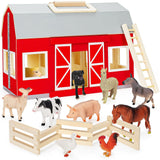 Farm Animals Toys for 3+ Year Old Toddlers Girls Boys, Big Wooden Barn Farm with Figures Animals Toy Pretend Play for Kids, Farm Playset Educational Learning Toys, Ideal Christmas Birthday Gifts