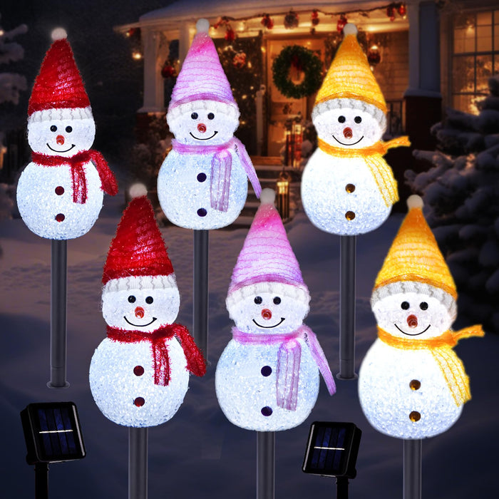 Solar Christmas Pathway Lights Outdoor Decor, Set of 6 Led Snowman Stake Lights, Waterproof Walkway Landscape Lights for Winter Yard, Garden, Solar Christmas Decorations (6pcs-Snowman A)