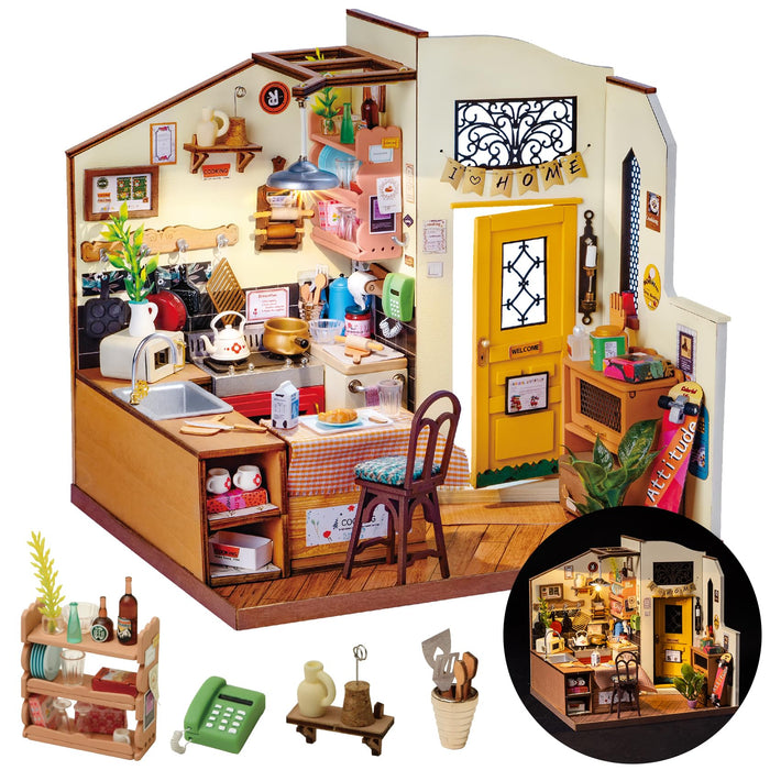 Rolife DIY Miniature Cozy Kitchen House Kit for Adults to Build, Tiny House Making Kit with Furnitures, Halloween/Christmas Decorations/Gifts for Family and Friends (Cozy Kitchen)