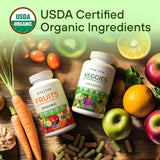 Organic Fruits and Veggies Supplement (USDA Organic), Potent Fruits and Vegetable Capsules for Energy Boost & Daily Fruit and Vegetable Vitamins - Vegan, Non-GMO, Gluten-Free, 180ct