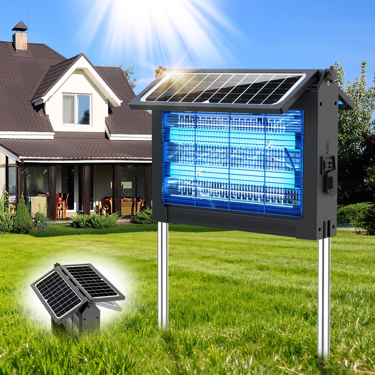 Solar Bug Zapper Outdoor, 4500V Electric Mosquito Zapper with Dual Sol