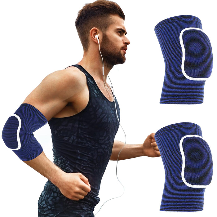 COMNICO Arm Brace Pads Elbow Protector Strap Pair, Breathable Anti-Collision Sponge Tendonitis Fitness Volleyball Basketball Tennis Golfers Knee Support Band for Kids Men Women Elderly(Blue with white edges)