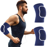 COMNICO Arm Brace Pads Elbow Protector Strap Pair, Breathable Anti-Collision Sponge Tendonitis Fitness Volleyball Basketball Tennis Golfers Knee Support Band for Kids Men Women Elderly(Blue with white edges)