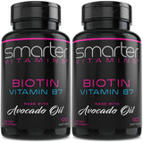 (2 Pack) Smarter Biotin 5000mcg in Avocado Oil, Vitamin B7, Hair, Skin & Nail Support, Non-GMO, 90 Mini Liquid Softgels, No Soy