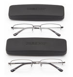 DOUBLETAKE Reading Glasses - 2 Pairs Compact Case Semi Rimless Readers