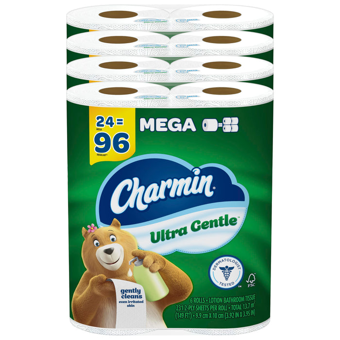 Charmin Ultra Gentle Toilet Paper, 6 Count (Pack of 4), Total 24 Mega Rolls = 96 Regular Rolls